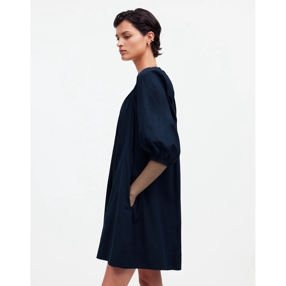 Madewell Square Neck Puff Sleeve Dress 4 Blue NWT Travel Resort‎ Shower NS986 - Picture 2 of 12